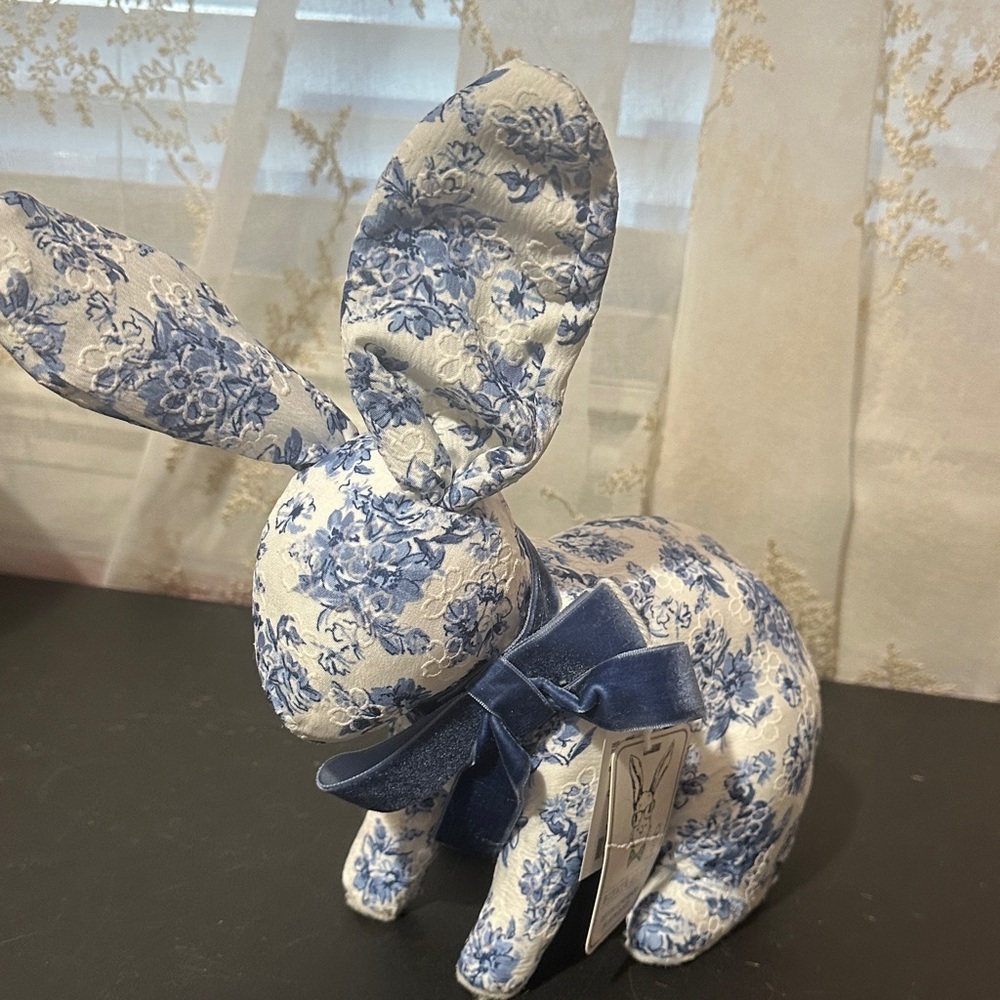 Bunny & Bean blue and white floral cloth bunny decor